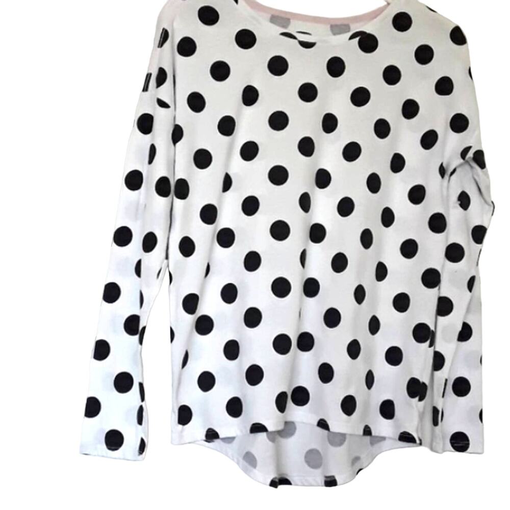Old Navy Sz XXL 16 Y2K Softest Tee White Black Polka Dot Stretchy High Low Top